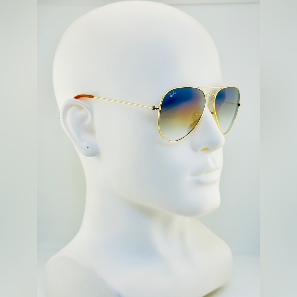 Ray-Ban Aviator Sunglasses RB3025 Blue Gradient Crystal Lens Gold Frame UNISEX! - Picture 5 of 15